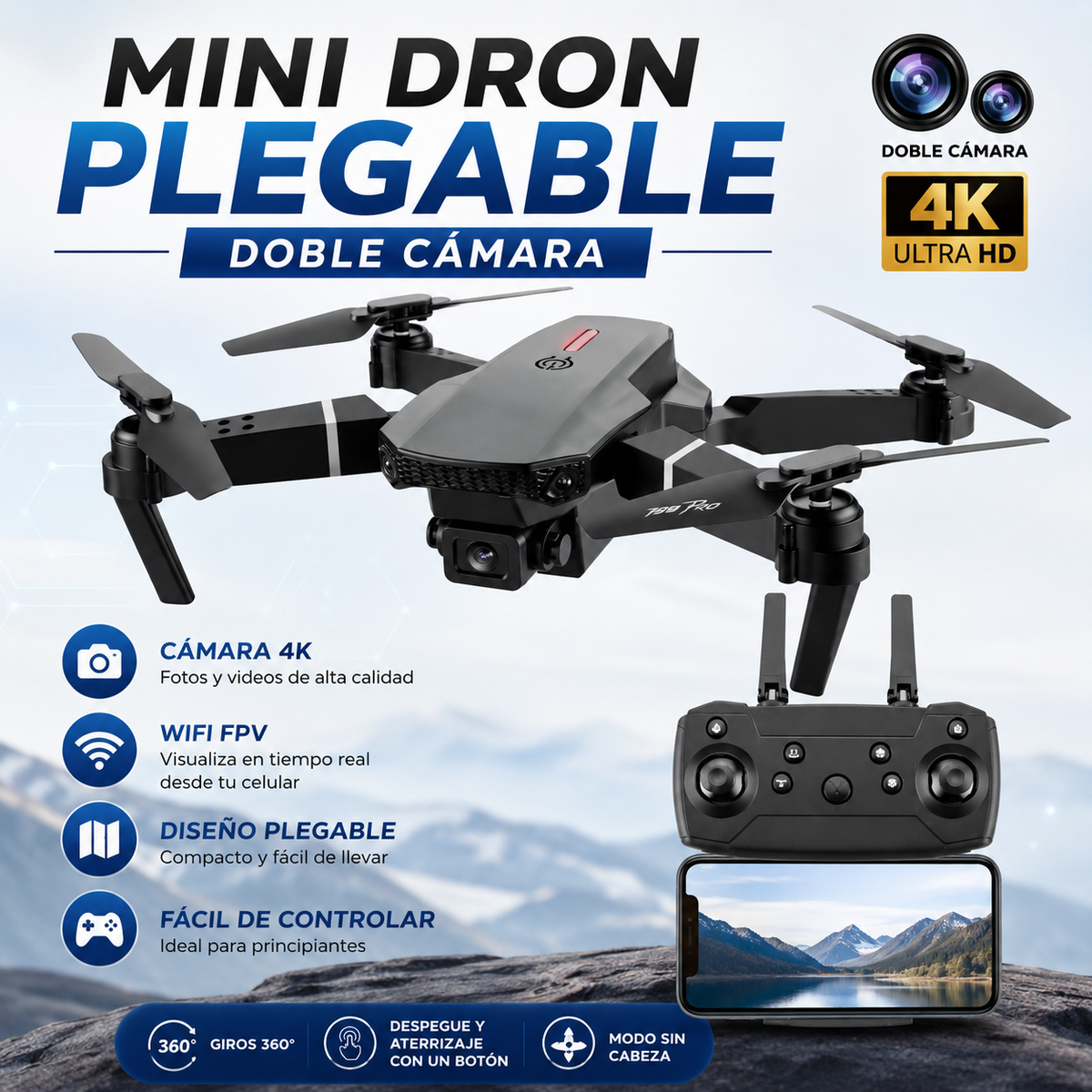 Drone Plegable Con Camara Dual